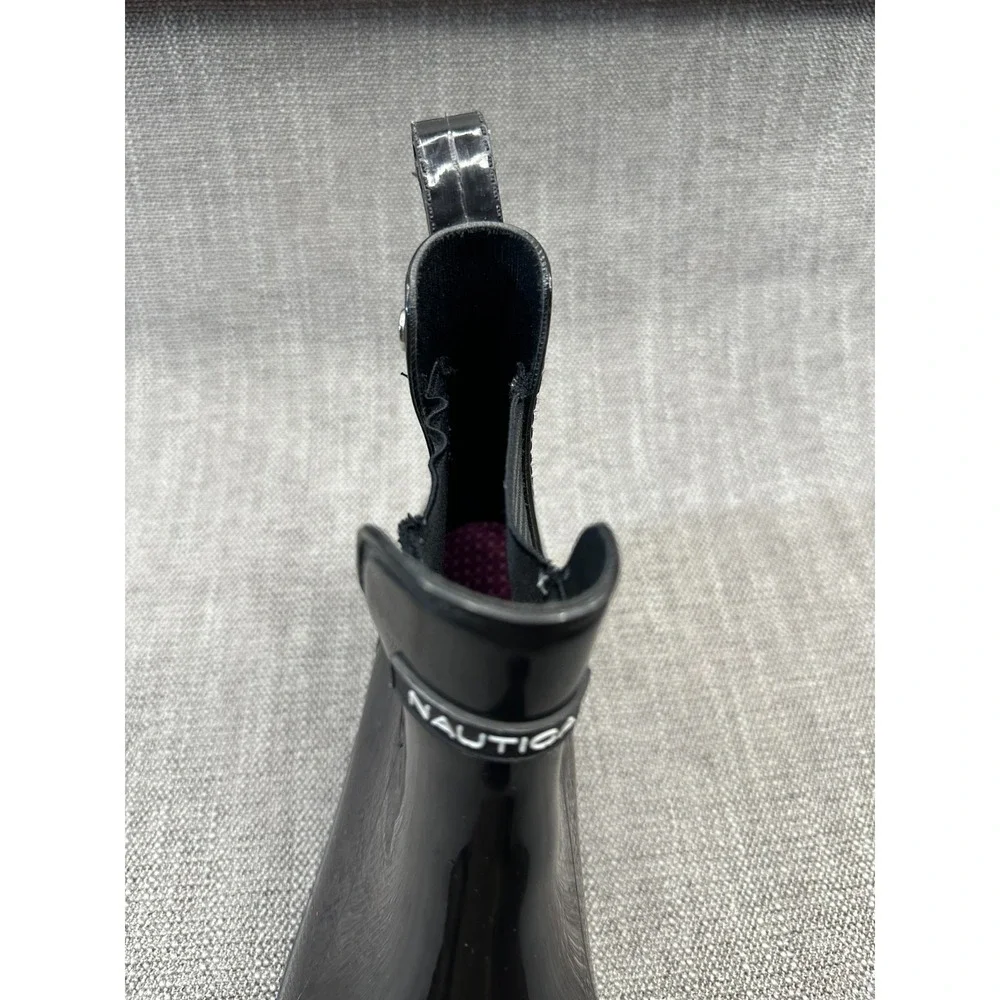 Nautica‎ Cliff Port Womens US 9 Rain Boot Black Rubber Ankle Pull On Cuban Heel